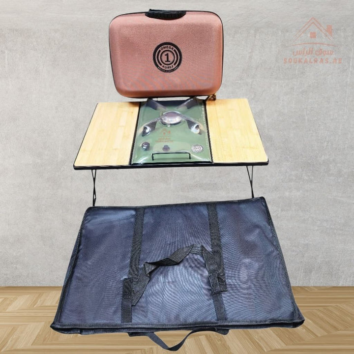 Omega Portable Gas Stove with Foldable Table | Outdoor Camping Gas Burner | Easy Carry Case | Easy to clean and store - Souk Al Ras