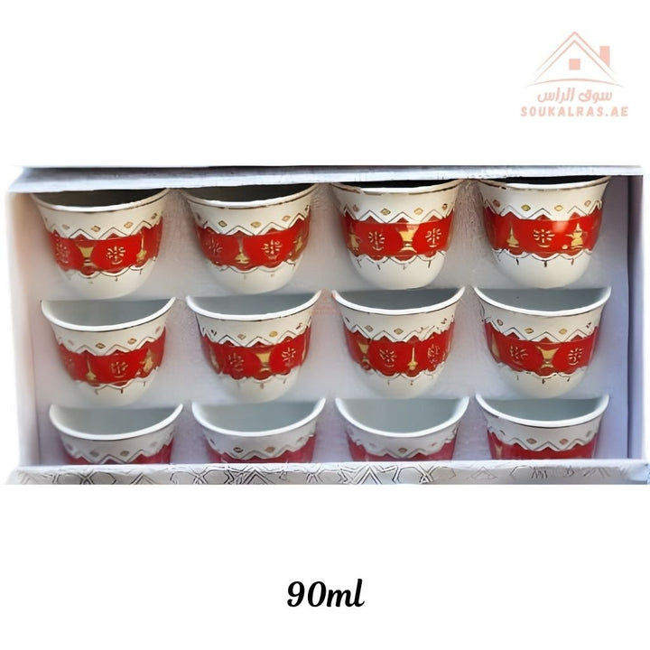 Omega Traditional Arabic Coffee Cups 90ML | Set of 12 | Premium Design |perfect for every majlis or gathering - Souk Al Ras