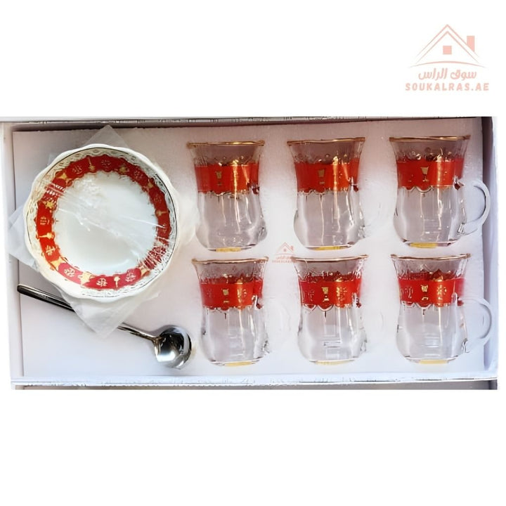 Omega Traditional Tea Set | 18 - Piece Tea Glass Set| Elegant Gold Design | Perfect for hospitality, majlis, and gifting - Souk Al Ras