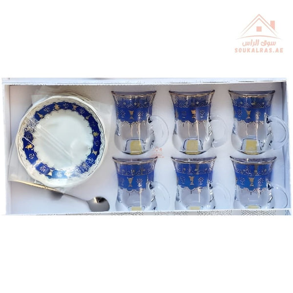 Omega Traditional Tea Set | 18 - Piece Tea Glass Set| Elegant Gold Design | Perfect for hospitality, majlis, and gifting - Souk Al Ras