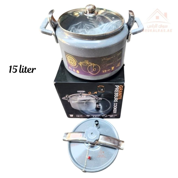 Omega1 Deep Granite Pressure Cooker Comes With Two Lids One Granite and One Glass – Durable Non - Stick Cooker| Heat Resistant & Stylish Design - Souk Al Ras