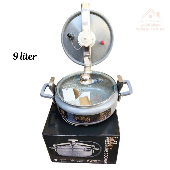 Omega1 Flate Granite Pressure Cooker Comes With Two Lids One Granite and One Glass – Durable Non - Stick Cooker| Heat Resistant & Stylish Design - Souk Al Ras