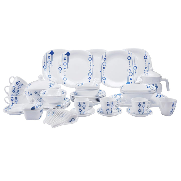 Opal Hard Square Dinner Set, White - Blue 97 Pieces - Souk Al RasDinnerware Sets