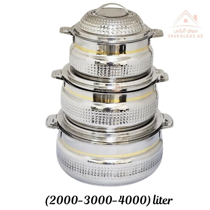 Opal Ringo Insulated Stainless Steel Hot Pot Set of 3 PCS | 2000ml, 3000ml, 4000ml | Premium Food Warmer - Made In India - Souk Al RasInsulated Stainless Steel Hot Pot