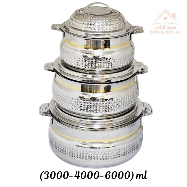 Opal Ringo Insulated Stainless Steel Hot Pot Set of 3 PCS | 3000ml, 4000ml, 6000ml | Premium Food Warmer - Made In India - Souk Al RasInsulated Stainless Steel Hot Pot