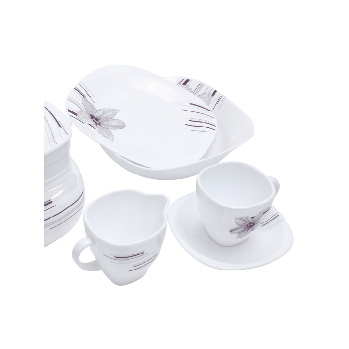 Opal Ware Dinner Set - Floral Design Plates, Bowls, Spoons, Cup & Saucer Tea Pot 97 Piece - Souk Al RasDinnerware Sets