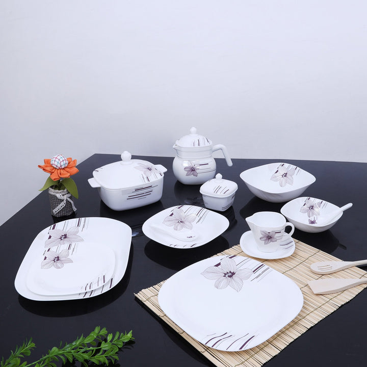 Opal Ware Dinner Set - Floral Design Plates, Bowls, Spoons, Cup & Saucer Tea Pot 97 Piece - Souk Al RasDinnerware Sets