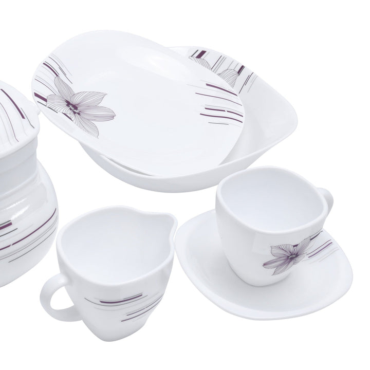 Opal Ware Dinner Set - Floral Design Plates, Bowls, Spoons, Cup & Saucer Tea Pot 97 Piece - Souk Al RasDinnerware Sets