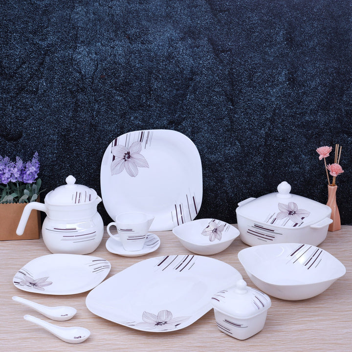 Opal Ware Dinner Set - Floral Design Plates, Bowls, Spoons, Cup & Saucer Tea Pot 97 Piece - Souk Al RasDinnerware Sets