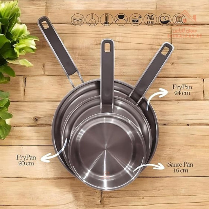 Panda Series 10 - Piece Stainless Steel Cookware Set | 6 - Layer Non - Stick Coating | Induction Compatible - Souk Al Ras