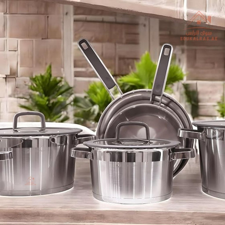 Panda Series 10 - Piece Stainless Steel Cookware Set | 6 - Layer Non - Stick Coating | Induction Compatible - Souk Al Ras
