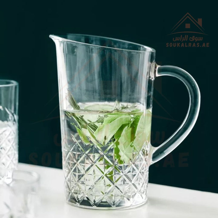 Pasabahce 1.4L Glass Pitcher Jug with Handle | Elegant Carafe for Water, Juice, Wine & Cocktails - Souk Al Ras