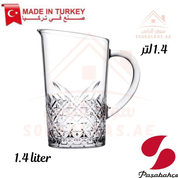 Pasabahce 1.4L Glass Pitcher Jug with Handle | Elegant Carafe for Water, Juice, Wine & Cocktails - Souk Al Ras