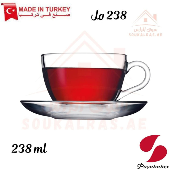 Pasabahce Basic 12 - Piece Cup & Saucer Set | 238 ml Glass Tea & Coffee Cups | Elegant Drinkware - Souk Al Ras