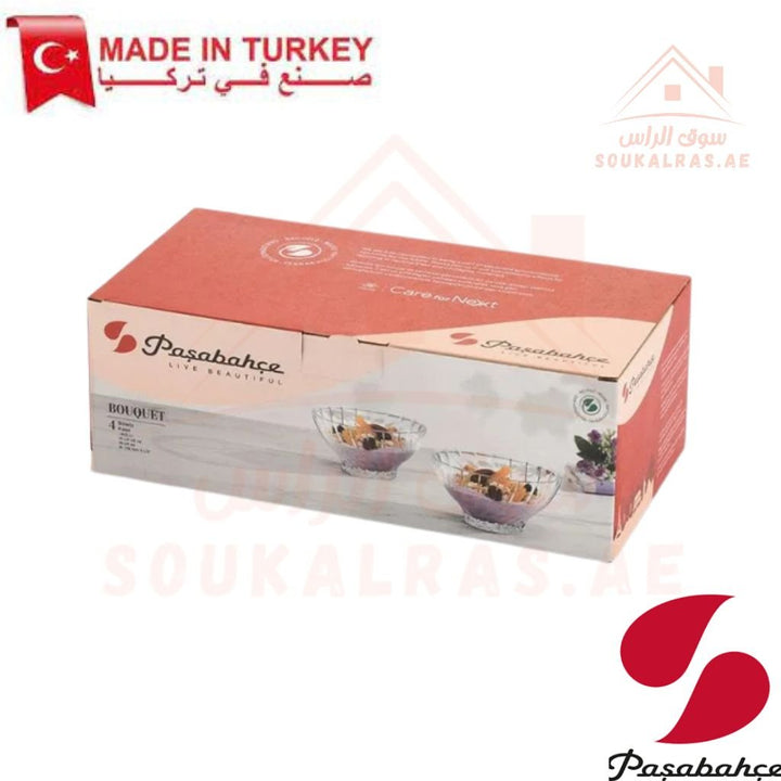 Pasabahce BOUQUET Glass Bowls 455 ML Set of 4 pcs Premium Quality Glass | Elegant Design | Durable & Stylish . - Souk Al Ras