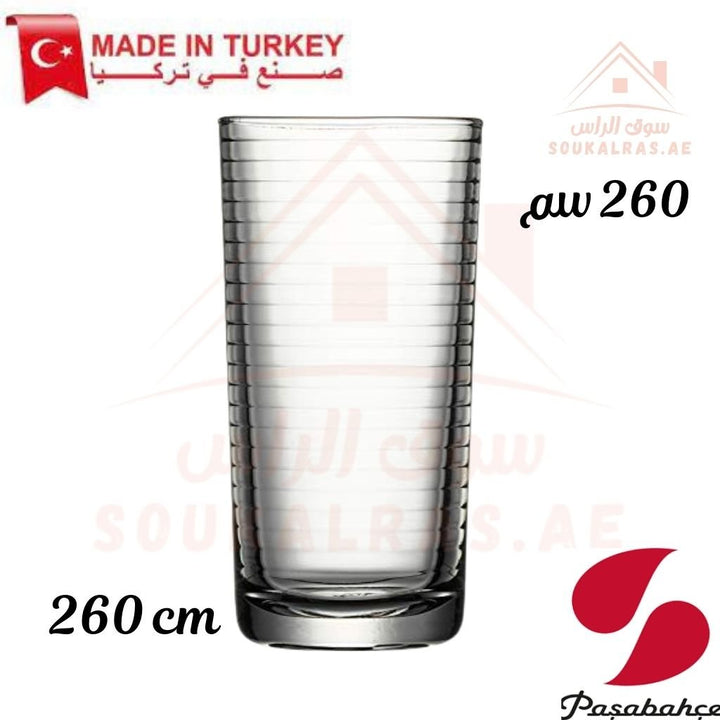 Paşabahçe DORO 6 - Piece long Versatile Use Glass Tumbler Set 260 CM |Lightweight & Sturdy – Comfortable grip - Premium Drinkware for Home. - Souk Al Ras