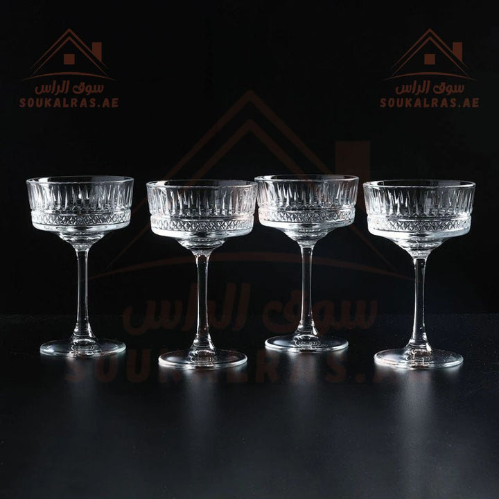 Pasabahce Elysia Coupe Glass 260 ml - 4 Piece Set| Elegant Crystal - Cut Design for Cocktails & Desserts - Souk Al Ras