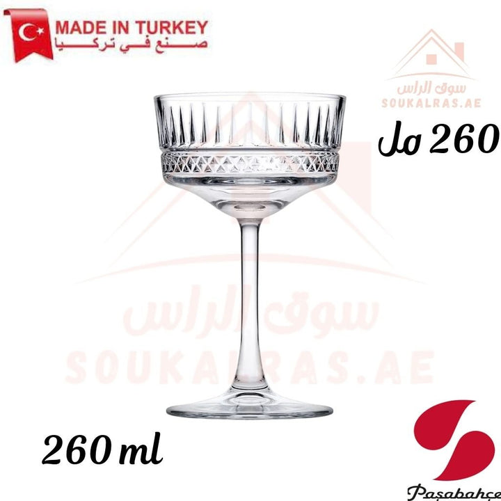 Pasabahce Elysia Coupe Glass 260 ml - 4 Piece Set| Elegant Crystal - Cut Design for Cocktails & Desserts - Souk Al Ras