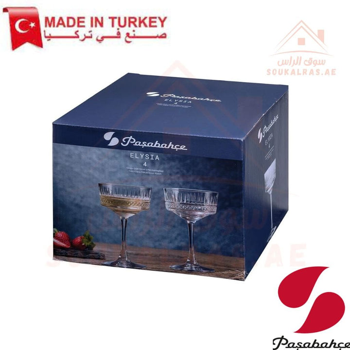 Pasabahce Elysia Coupe Glass 260 ml - 4 Piece Set| Elegant Crystal - Cut Design for Cocktails & Desserts - Souk Al Ras