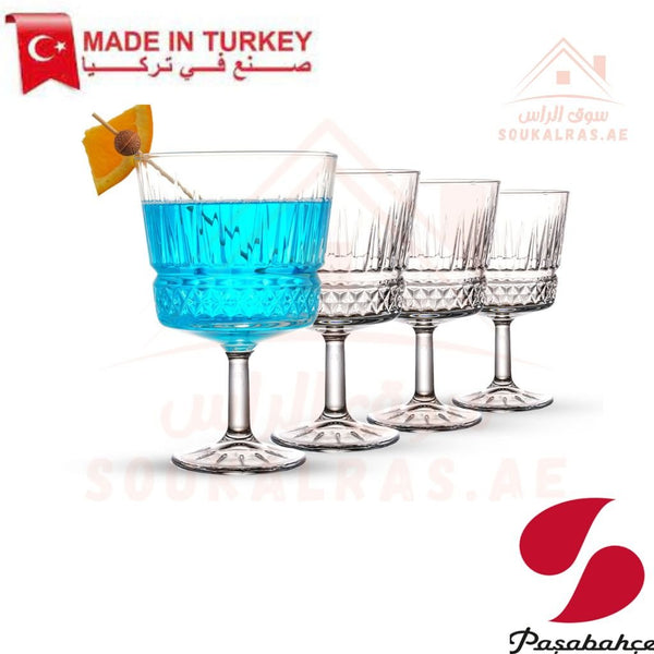 Pasabahce Elysia Coupe Glass 260 ml - 4 Piece Set| Elegant Crystal - Cut Design for Cocktails & Desserts. - Souk Al Ras