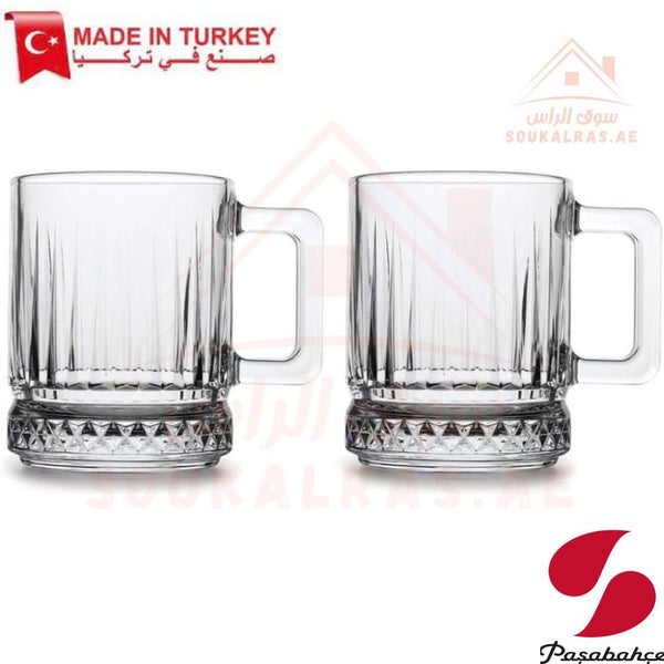 Pasabahce Elysia Glass Mug Set Perfect Capacity 250 ml - 2 Piece - Versatile Use | Elegant Tempered Glass Design - Souk Al Ras