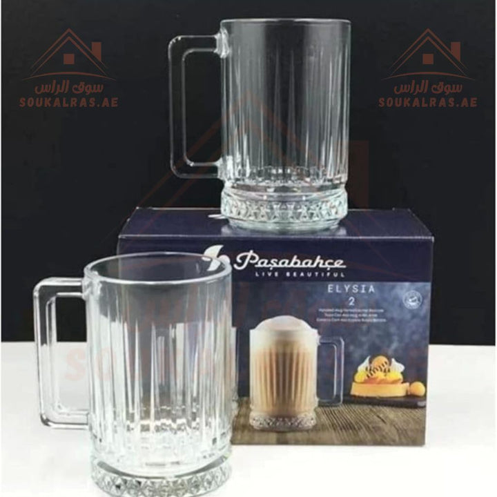 Pasabahce Elysia Glass Mug Set Perfect Capacity 310 ml - 2 Piece - Versatile Use | Elegant Tempered Glass Design. - Souk Al Ras