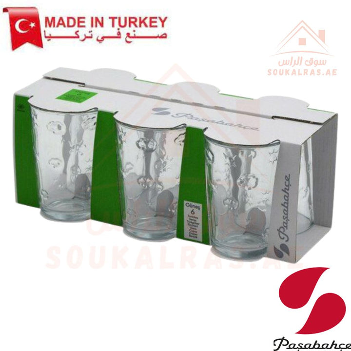 Paşabahçe Gunes 6 - Piece Versatile Use Glass Tumbler Set |Lightweight & Sturdy – Comfortable grip - Premium Drinkware for Home. - Souk Al Ras