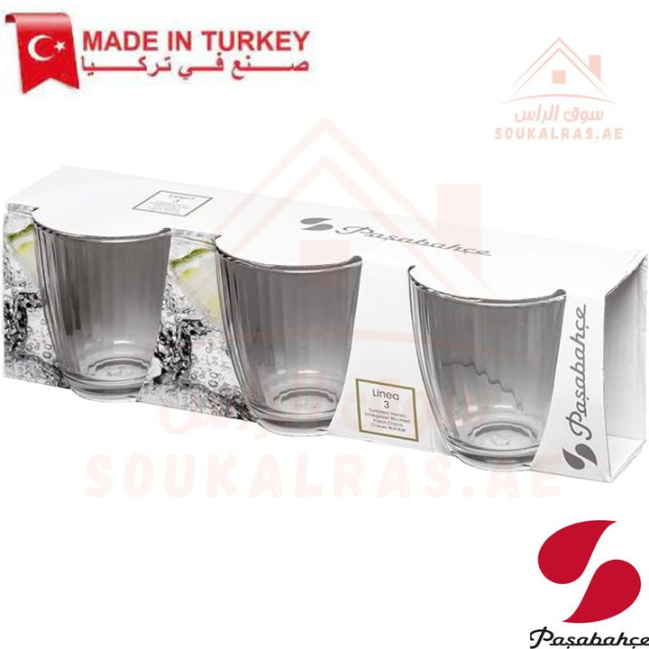 Paşabahçe LINEA 3 - Piece Versatile Use Glass Tumbler Set |Lightweight & Sturdy – Comfortable grip - Premium Drinkware for Home. - Souk Al Ras