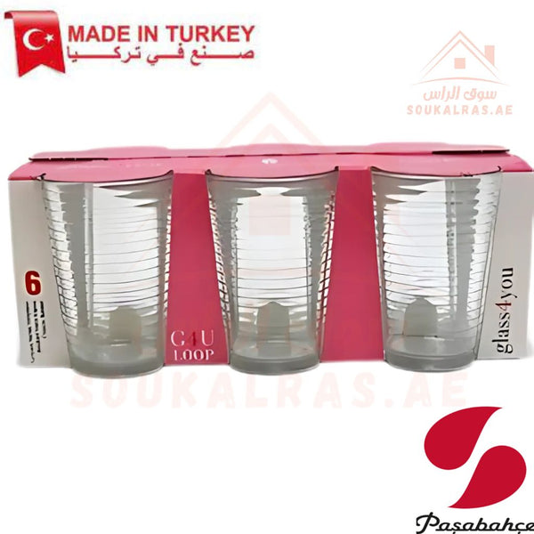 Paşabahçe LOOP 6 - Piece Versatile Use Glass Tumbler Set |Lightweight & Sturdy – Comfortable grip - Premium Drinkware for Home. - Souk Al Ras