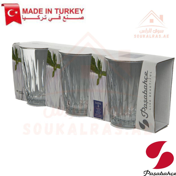 Paşabahçe LUZIA 3 - Piece Versatile Use Glass Tumbler Set | Lightweight & Sturdy – Comfortable grip - Premium Drinkware for Home. - Souk Al Ras