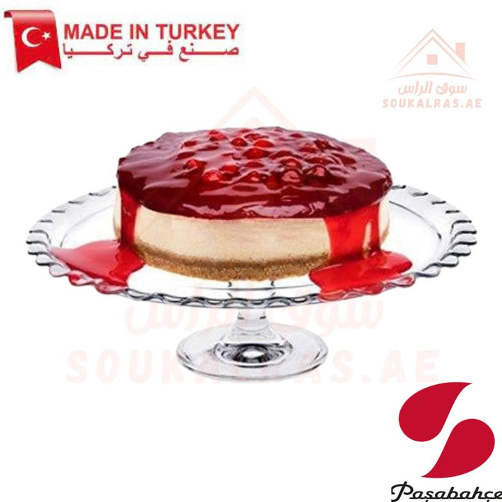 Pasabahce Maxi Patisserie Footed Service Plate 370mm - Generous Size - Generous Size | Elegant Glass Cake Stand for Serving - Souk Al Ras