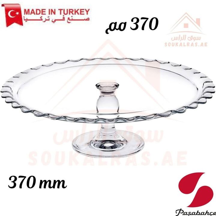 Pasabahce Maxi Patisserie Footed Service Plate 370mm - Generous Size - Generous Size | Elegant Glass Cake Stand for Serving - Souk Al Ras