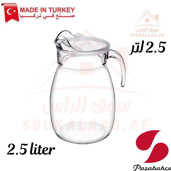 Pasabahce NIGARA Glass Jug | 2.5 L Water Carafe with Lid | Ideal for home, cafes, and restaurants . - Souk Al Ras