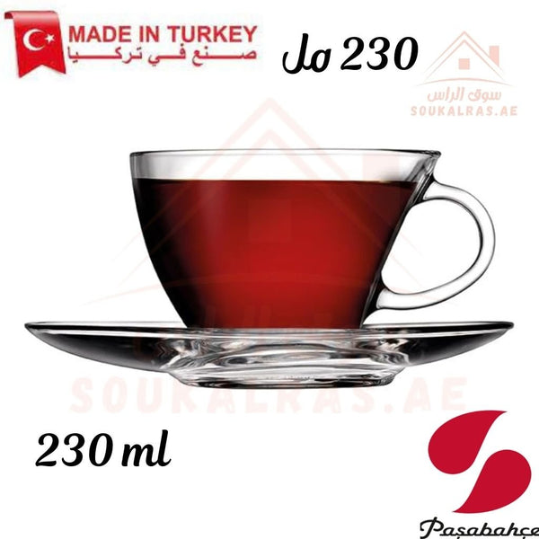 Pasabahce PENGUEN 12 - Piece Cup & Saucer Set | 230 ml Glass Tea & Coffee Cups | Elegant Drinkware . - Souk Al Ras