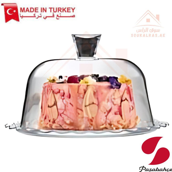 Pasabahce Petite Patisserie Glass Cake Dome | 264mm Elegant Serving Plate with Cover | Premium Dessert Stand - Souk Al Ras