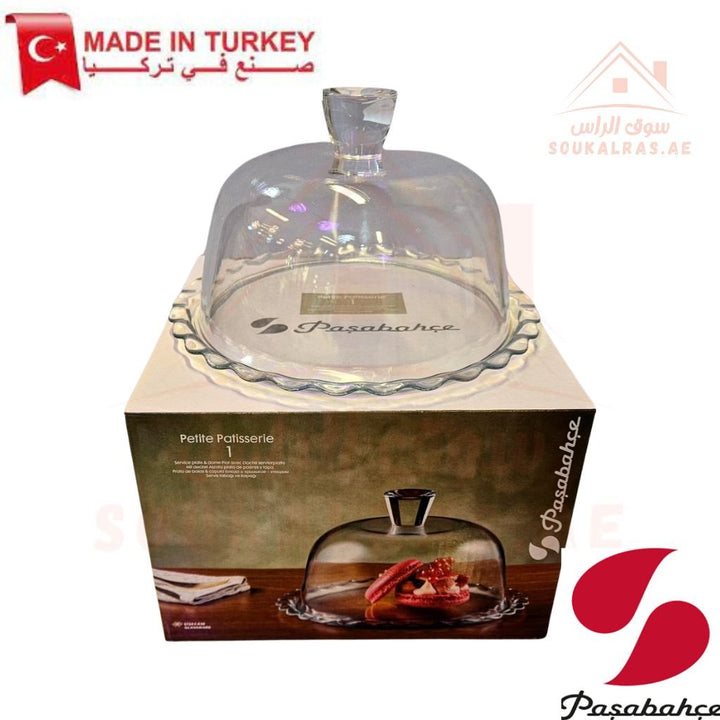 Pasabahce Petite Patisserie Glass Cake Dome | 264mm Elegant Serving Plate with Cover | Premium Dessert Stand - Souk Al Ras