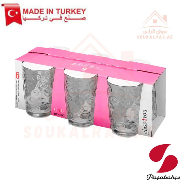 Paşabahçe RINGO 6 - Piece Versatile Use Glass Tumbler Set | Lightweight & Sturdy – Comfortable grip - Premium Drinkware for Home. - Souk Al Ras