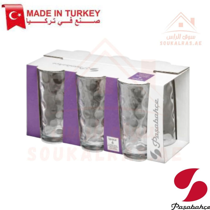 Paşabahçe SPACE 6 - Piece long Versatile Use Glass Tumbler Set 265CM |Lightweight & Sturdy – Comfortable grip - Premium Drinkware for Home. - Souk Al Ras