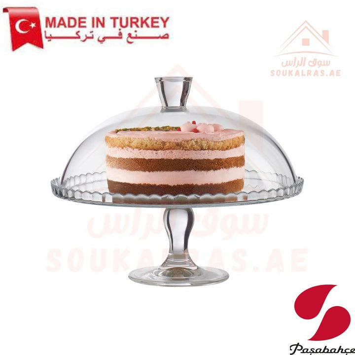 Patisserie Footed Serving Plate 322mm - Base Design | Elegant Glass Cake Stand with Dome Cover - Souk Al Ras