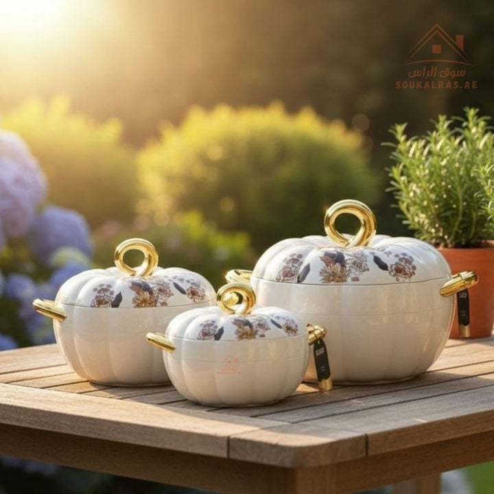 Pilsco 3 - Piece Insulated Thermal Hot Pot Set (3L, 2L, 1L) | Majestic Floral Design | Premium Food Warmers | Keeps Food Warm 6 - 8 Hours - Souk Al RasHot Pot & Casserole