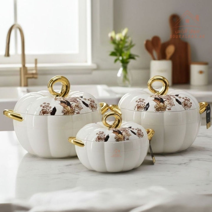 Pilsco 3 - Piece Insulated Thermal Hot Pot Set (3L, 2L, 1L) | Majestic Floral Design | Premium Food Warmers | Keeps Food Warm 6 - 8 Hours - Souk Al RasHot Pot & Casserole