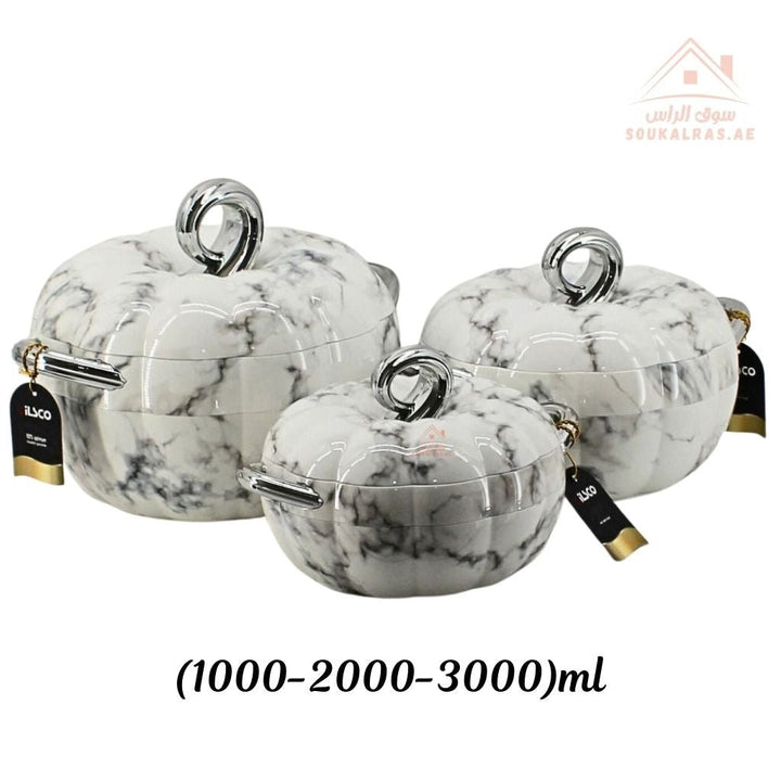 Pilsco 3 - Piece Insulated Thermal Hot Pot Set (3L, 2L, 1L) | Premium Food Warmers Keeps Food Warm 6 - 8 Hours|Patented design|Marble Finish - Souk Al Ras