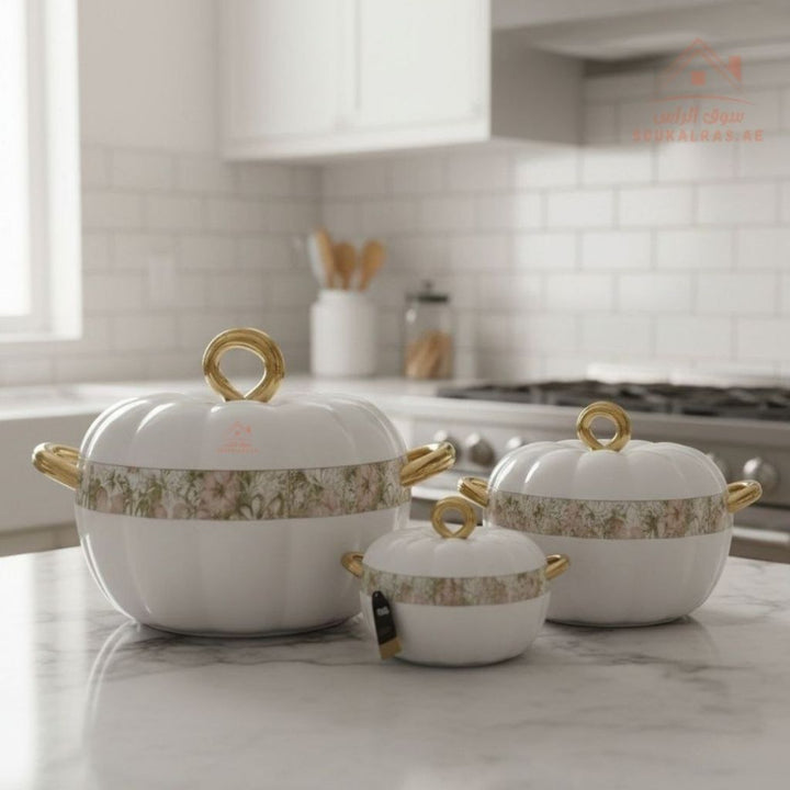 Pilsco 3 - Piece Insulated Thermal Hot Pot Set (3L, 2L, 1L) | Premium Food Warmers Keeps Food Warm 6 - 8 Hours|Patented design|Marble Finish - Souk Al Ras