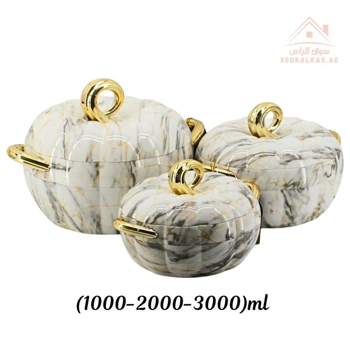 Pilsco 3 - Piece Insulated Thermal Hot Pot Set (3L, 2L, 1L) | Premium Food Warmers Keeps Food Warm 6 - 8 Hours|Patented design|Marble Finish - Souk Al Ras