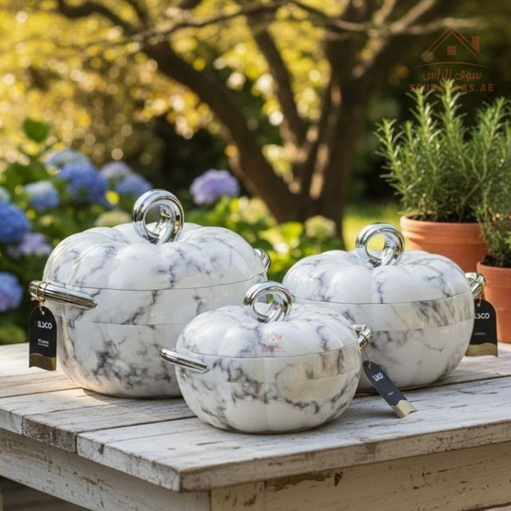 Pilsco 3 - Piece Insulated Thermal Hot Pot Set (3L, 2L, 1L) | Premium Food Warmers Keeps Food Warm 6 - 8 Hours|Patented design|Marble Finish - Souk Al Ras