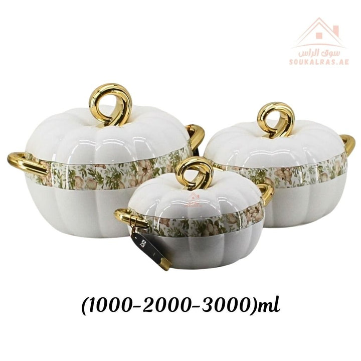 Pilsco 3 - Piece Insulated Thermal Hot Pot Set (3L, 2L, 1L) | Premium Food Warmers Keeps Food Warm 6 - 8 Hours|Patented design|Marble Finish - Souk Al Ras