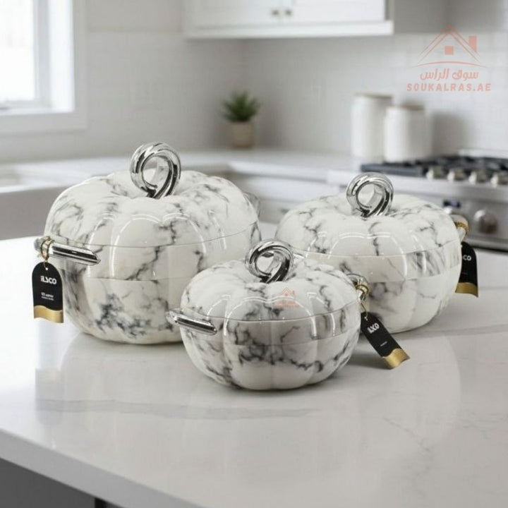 Pilsco 3 - Piece Insulated Thermal Hot Pot Set (3L, 2L, 1L) | Premium Food Warmers Keeps Food Warm 6 - 8 Hours|Patented design|Marble Finish - Souk Al Ras