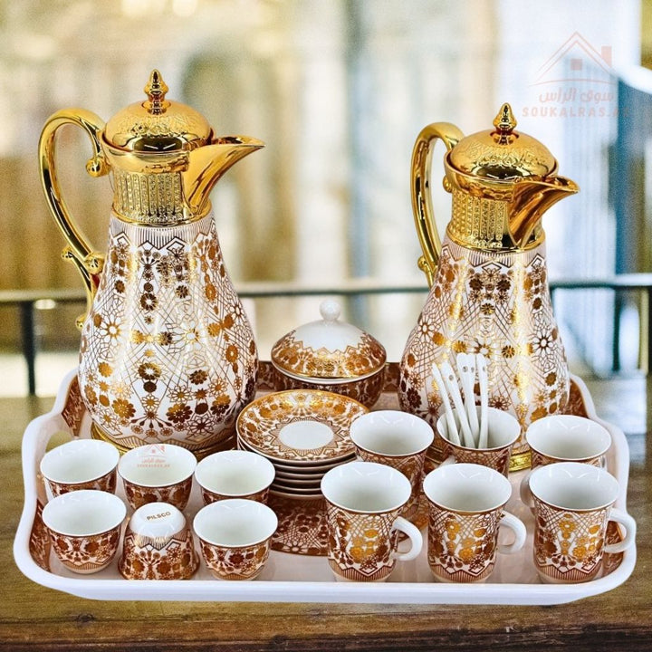 Pilsco Luxury Arabic Coffee & Tea Serving Set | 28 - Piece Dallah Set | Available in Gold - Souk Al Ras