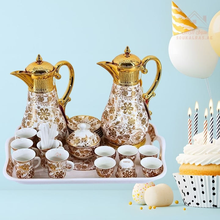 Pilsco Luxury Arabic Coffee & Tea Serving Set | 28 - Piece Dallah Set | Available in Gold - Souk Al Ras
