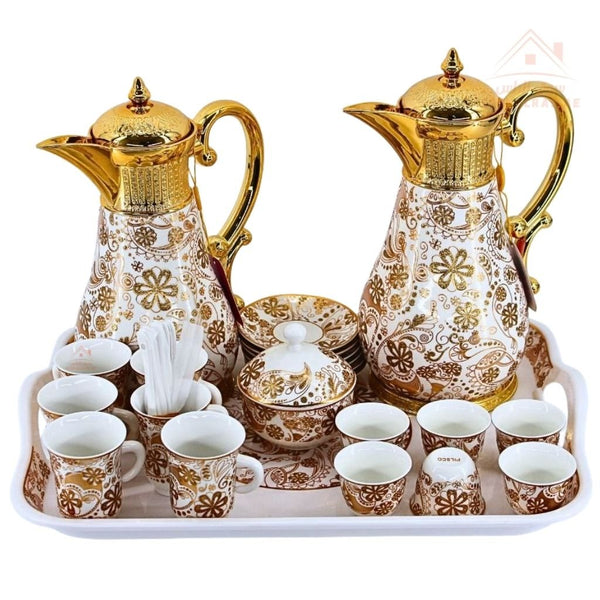 Pilsco Luxury Arabic Coffee & Tea Serving Set | 28 - Piece Dallah Set | Available in Gold - Souk Al Ras